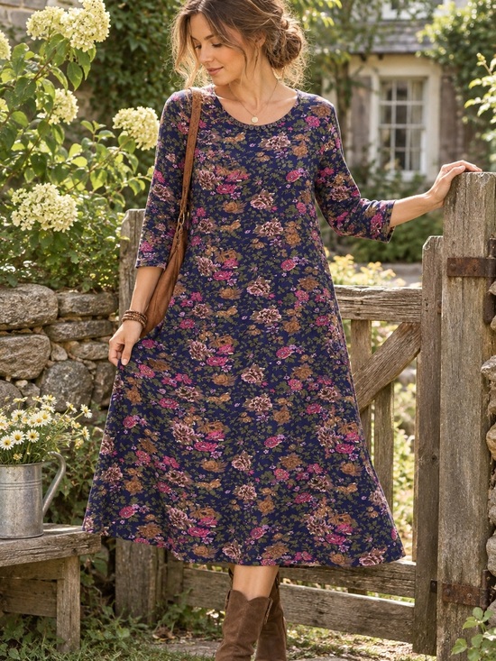 The vermont country store Dresses & Skirts - Vermont Country Store Cotton Floral Midi Dress Country Cottage M Fall Farmhouse